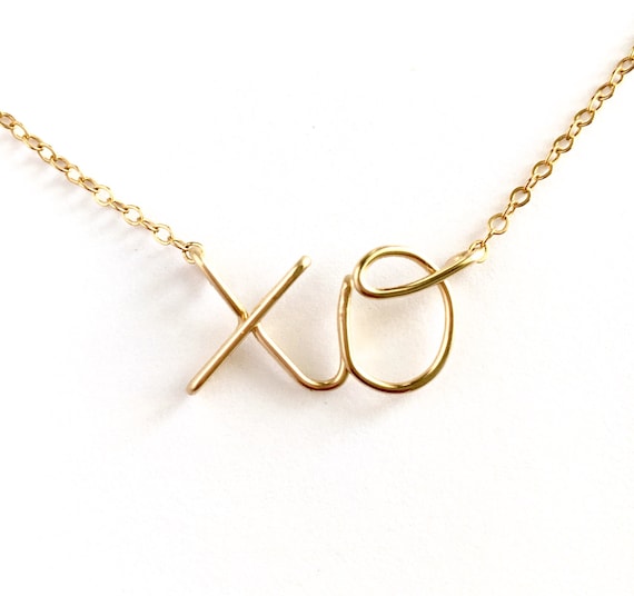XO Gold Necklace. 14k gold filled xo necklace. Hug Kiss Large Etsy