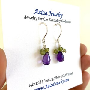 Amethyst and Peridot Earrings. Genuine Purple Green Gemstone Earrings. Sterling Silver. image 3