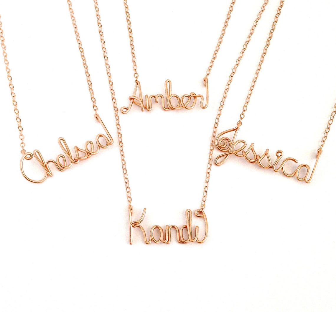 Rose Gold Name Necklace. Personalized Custom 14k Rose Gold Etsy