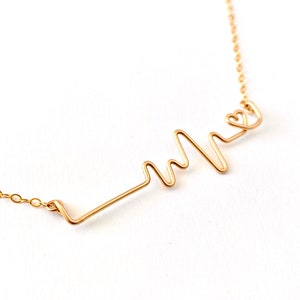 Gold EKG Heart Necklace: 14k Gold Filled Wire, Nurse Doctor Gift