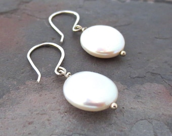 White Pearl Earrings. Sterling Silver White Coin Pearl Earrings. Fancy Real Pearl Earring Drops. Genuine Off White Pearls