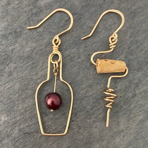 Wine Bottle and Cork Screw Earrings with Grape. Wine Lovers Earrings. Wine Gift. Red Wine Earrings. Cork Jewelry. June Birthstone Earrings image 6