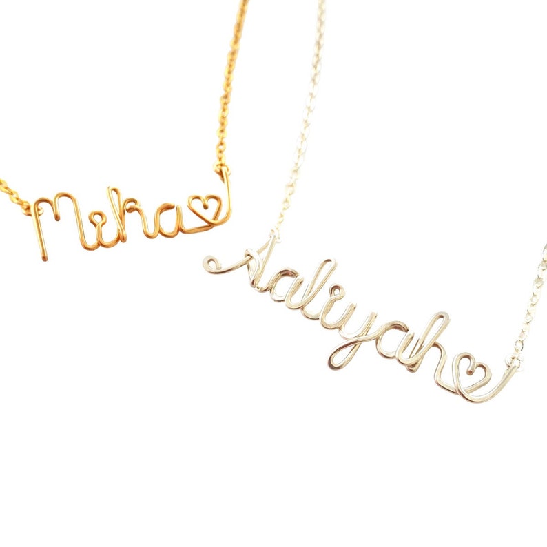 Heart Name Necklace. Personalized Custom Script Name Necklace. Sterling Silver or 14k Gold Filled Name Necklace. Valentines Day Gift image 2