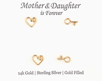 Mother Daughter Heart Key Earrings. Key to My Heart Studs Set. Mommy and Me. Push Present. Mom to Be Gift