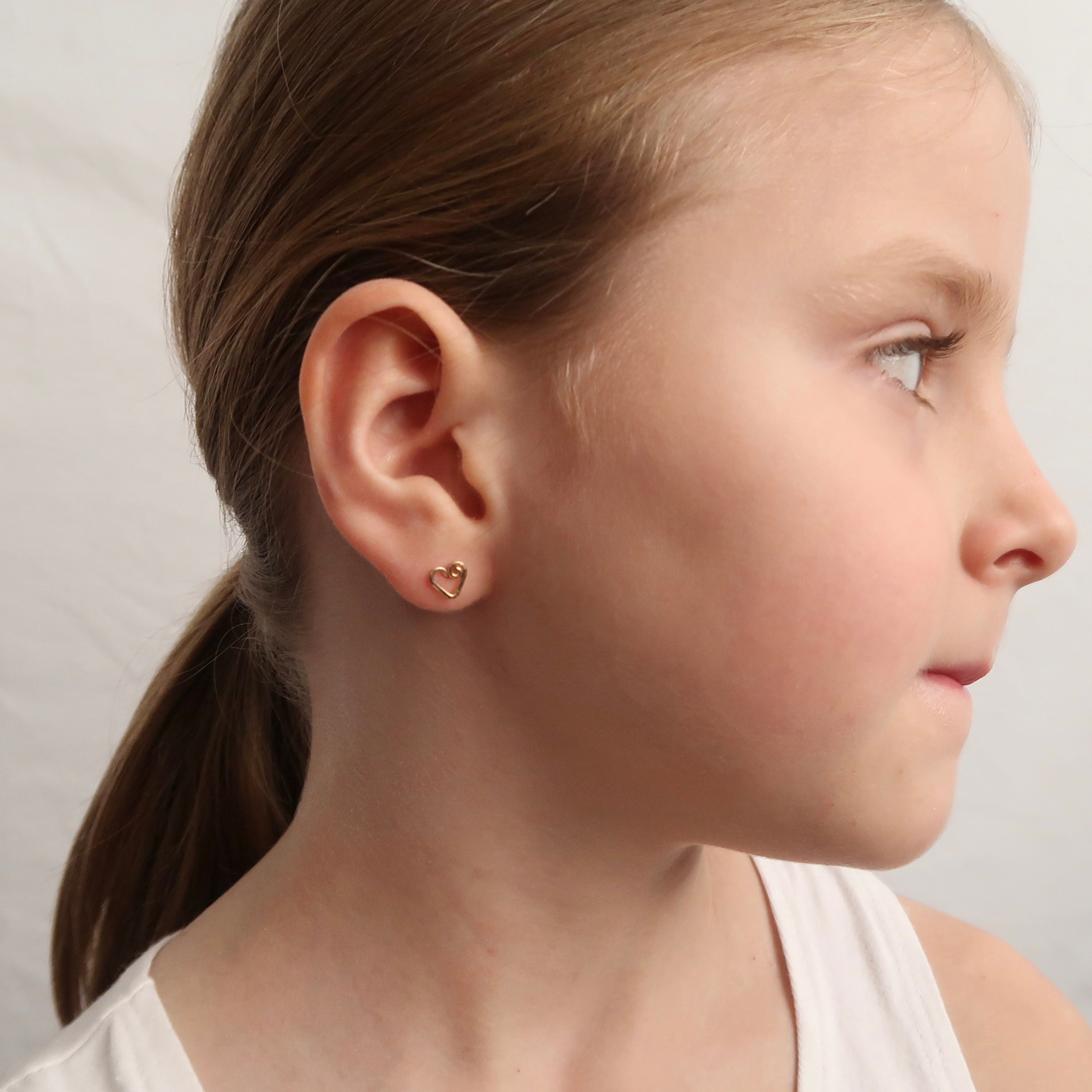 Mother Daughter 14k Rose Gold Heart Studs Gift Set. Handmade  GIFT 💝HEART INITIAL ROSE GOLD EARRINGS WOMEN TEEN GIRLS MOM DAUGHTER, ELDM153RG main image 0