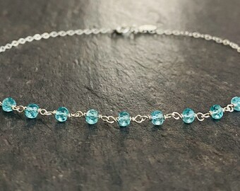 Aquamarine Anklet. Sterling Silver Anklet. Genuine Gemstone Ankle Bracelet.