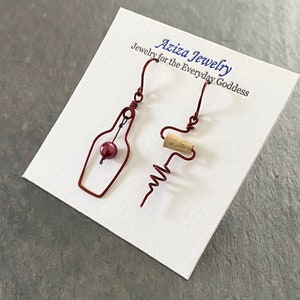 Wine Bottle and Cork Screw Earrings with Grape. Wine Lovers Earrings. Wine Gift. Red Wine Earrings. Cork Jewelry. June Birthstone Earrings image 9
