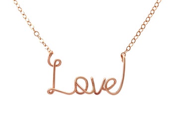 Rose Gold Love Necklace. Pink Rose Gold Filled Love Necklace. Valentines Day Gift