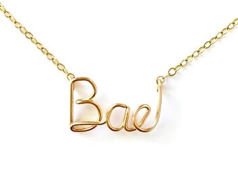 Bae Necklace. Custom High Quality Script Gold Filled Silver Rose Gold Necklace. Girlfriend Necklace. Wife Necklace