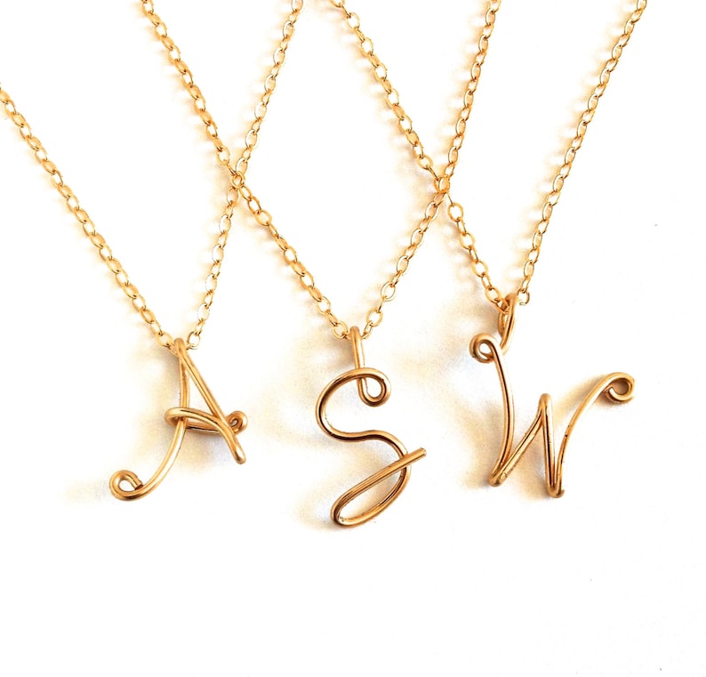 Gold Initial Necklace. Personalized 14k Gold Fill Initial Name Necklace. Script Calligraphy Alphabet Letter Pendant. Girl Gift Under 50 image 4