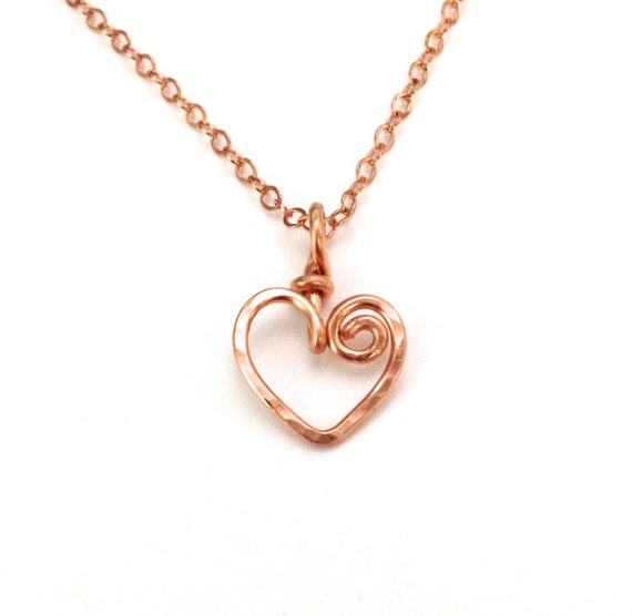 Heart Necklace. Rose Gold Hammered Swirly Heart Necklace. 14k Pink