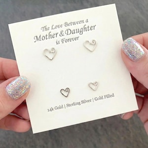 Mother Daughter Sterling Silver Heart Studs Set: Hammered Texture Earrings