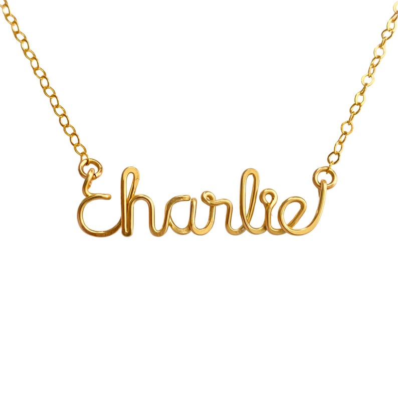 Gold Name Necklace: Personalized Lowercase Wire Script Heirloom image 5