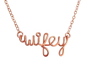 Wifey Necklace. Custom Personalized 14k Rose Gold Filled Name Necklace. Wife marriage wedding day script Calligraphy Name Necklace