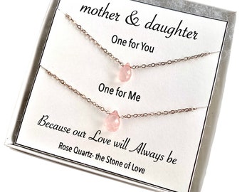 Mother Daughter Necklaces. Rose Quartz Sterling Silver Necklaces. Mommy and Mini. Pink Mother's Day New Mom Jewelry. Push Present