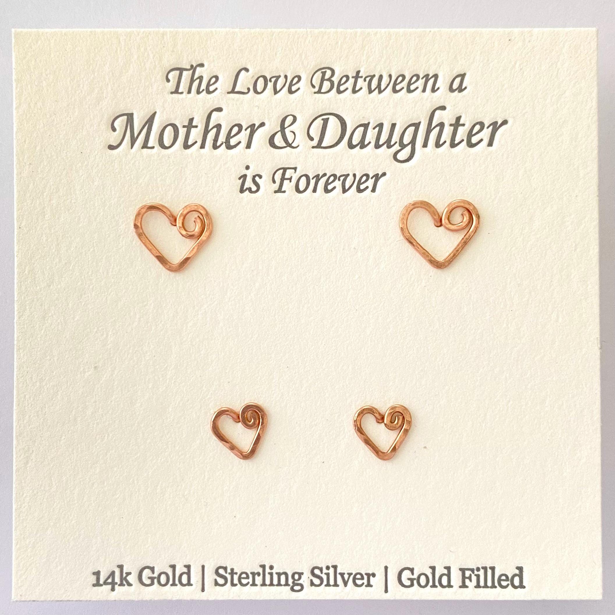 Mother Daughter 14k Rose Gold Heart Studs Gift Set. Handmade  display picture 1