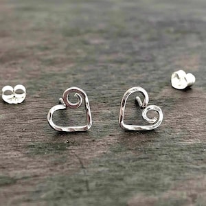 Sterling Silver Heart Stud Earrings: Swirl Design, Teen Gift