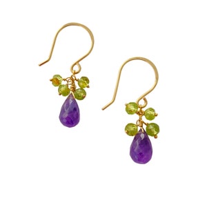 Amethyst and Peridot Earrings. Genuine Purple Green Gemstone Earrings. Sterling Silver. image 4