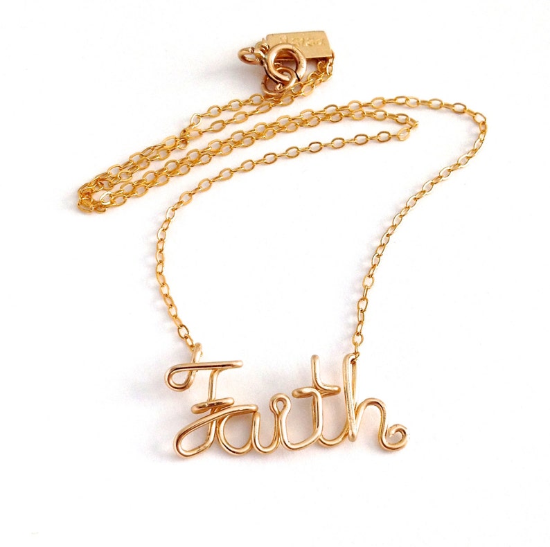 Gold Faith Necklace. 14k Gold Filled Faith Necklace. Script Etsy
