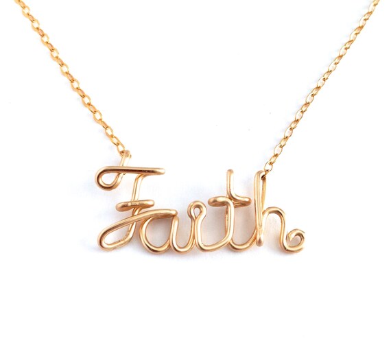 Gold Faith Necklace. 14k Gold Filled Faith Necklace. Script Etsy