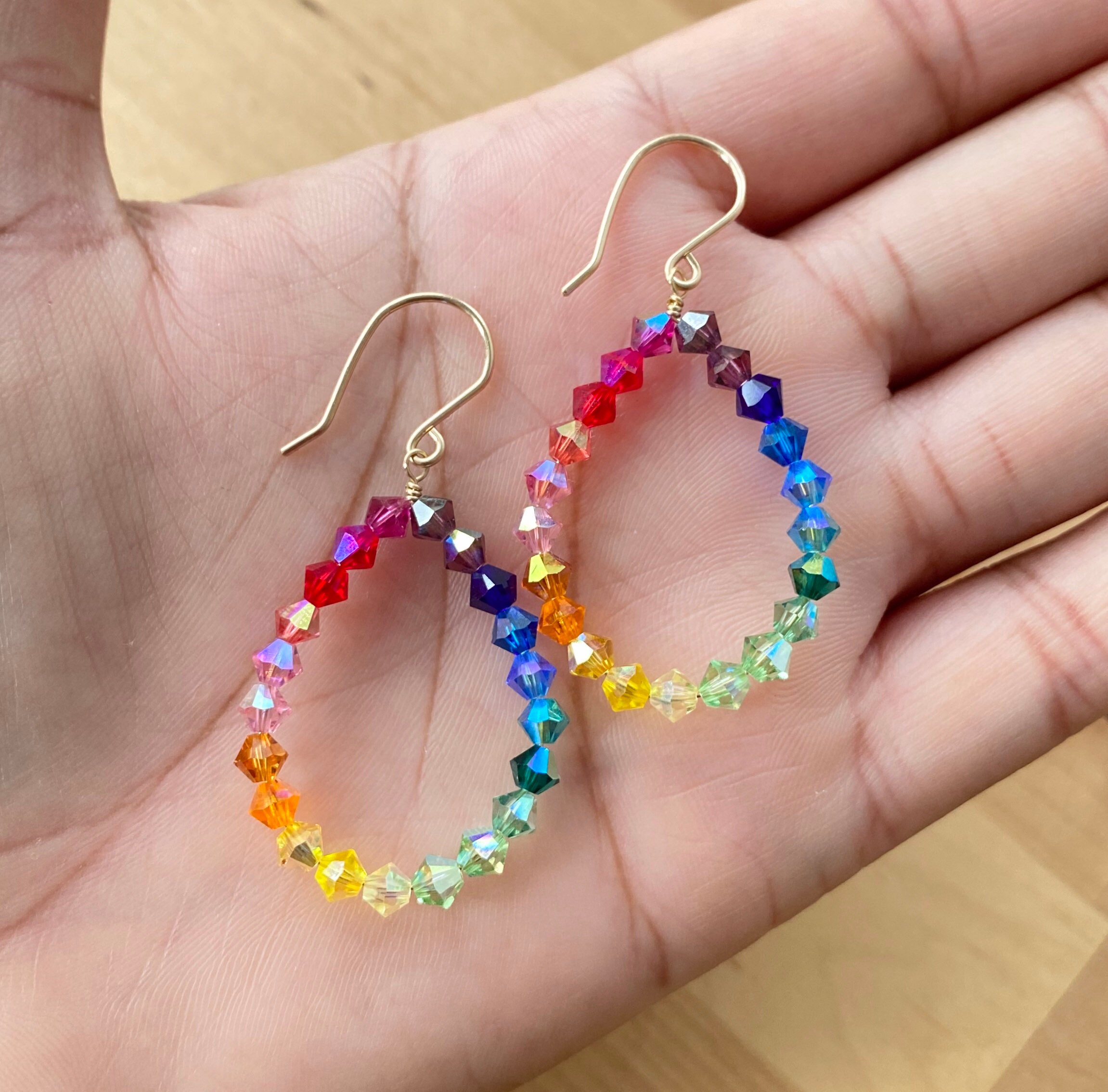 Rainbow Earrings. Swarovski Crystal Rainbow Hoop Earrings