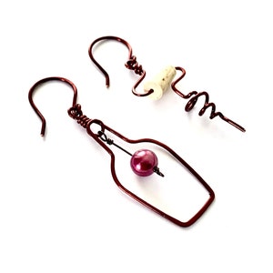 Wine Bottle and Cork Screw Earrings with Grape. Wine Lovers Earrings. Wine Gift. Red Wine Earrings. Cork Jewelry. June Birthstone Earrings image 8