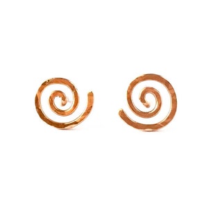 Rose Gold Earrings. 14k Rose Gold Hand Hammered Spiral Studs. Swirly Sun Stud Post Earrings. Small Girl Studs.