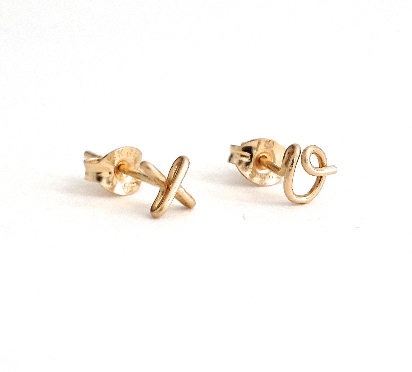 Small xo earrings in Gold. Gold x o studs. 14k Gold Post Etsy