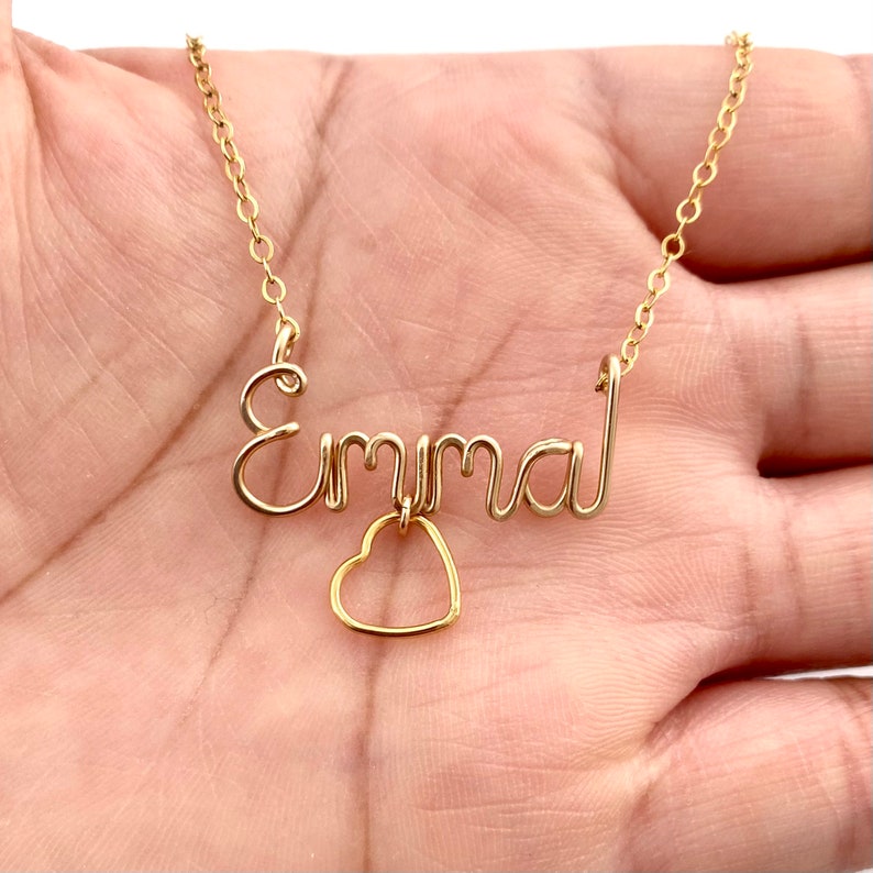 Heart Name Necklace. Gold Name Necklace with heart charm. Etsy