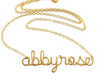 Gold Name Necklace: Personalized Lowercase Wire Script Heirloom