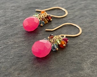 Pink Jade Earrings with Faceted Watermelon Tourmaline. Fuchsia Earrings. Valentines Day Earrings