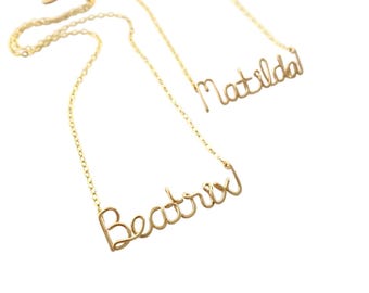 Child Name Necklace: Personalized Girls Cursive Script Custom Gold Jewelry