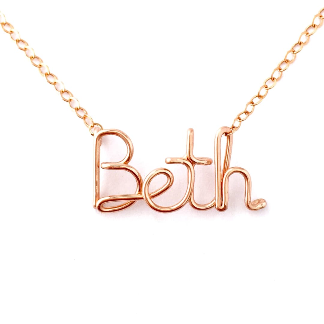 Rose Gold Name Necklace. Personalized Custom 14k Rose Gold Filled Name Necklace. Monogram Pink