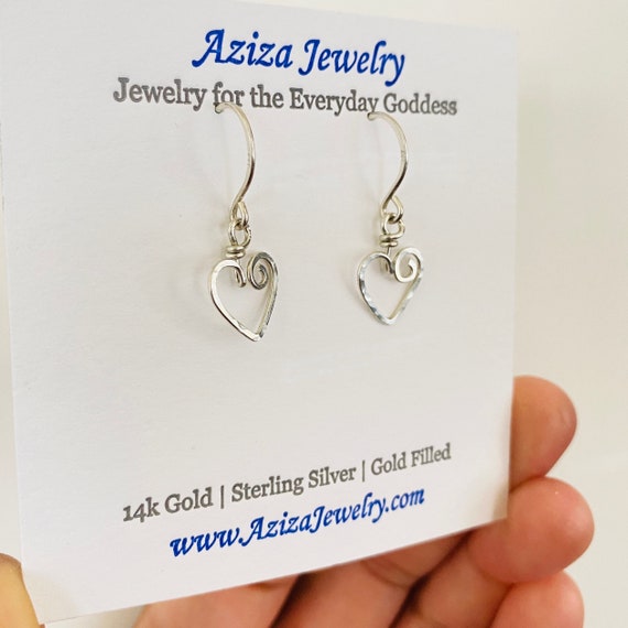 Heart Earrings. Sterling Silver Hammered Heart Small Hoop