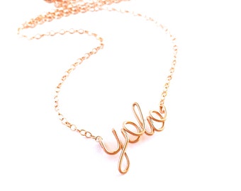 Rose Gold YOLO Necklace. You Only Live Once Necklace. 14k Rose Gold Filled YOLO Necklace. Custom Pink Gold yolo necklace. Teen Gift.