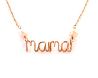 Rose Gold Mama Necklace. 14k Rose Gold Filled Mother's Day Necklace. Push Present. Pink Pearls Necklace. Mom to Be Gift. New Mama Jewelry