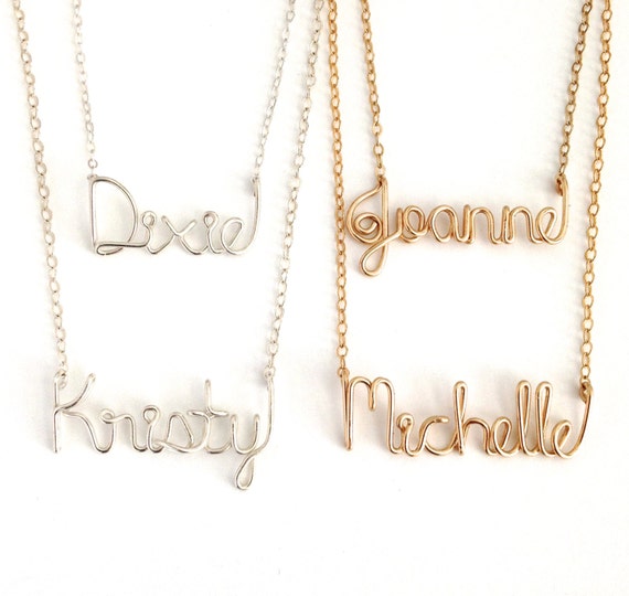 Items similar to 4 Personalized Name Necklaces. 4 Gold Sterling Silver ...