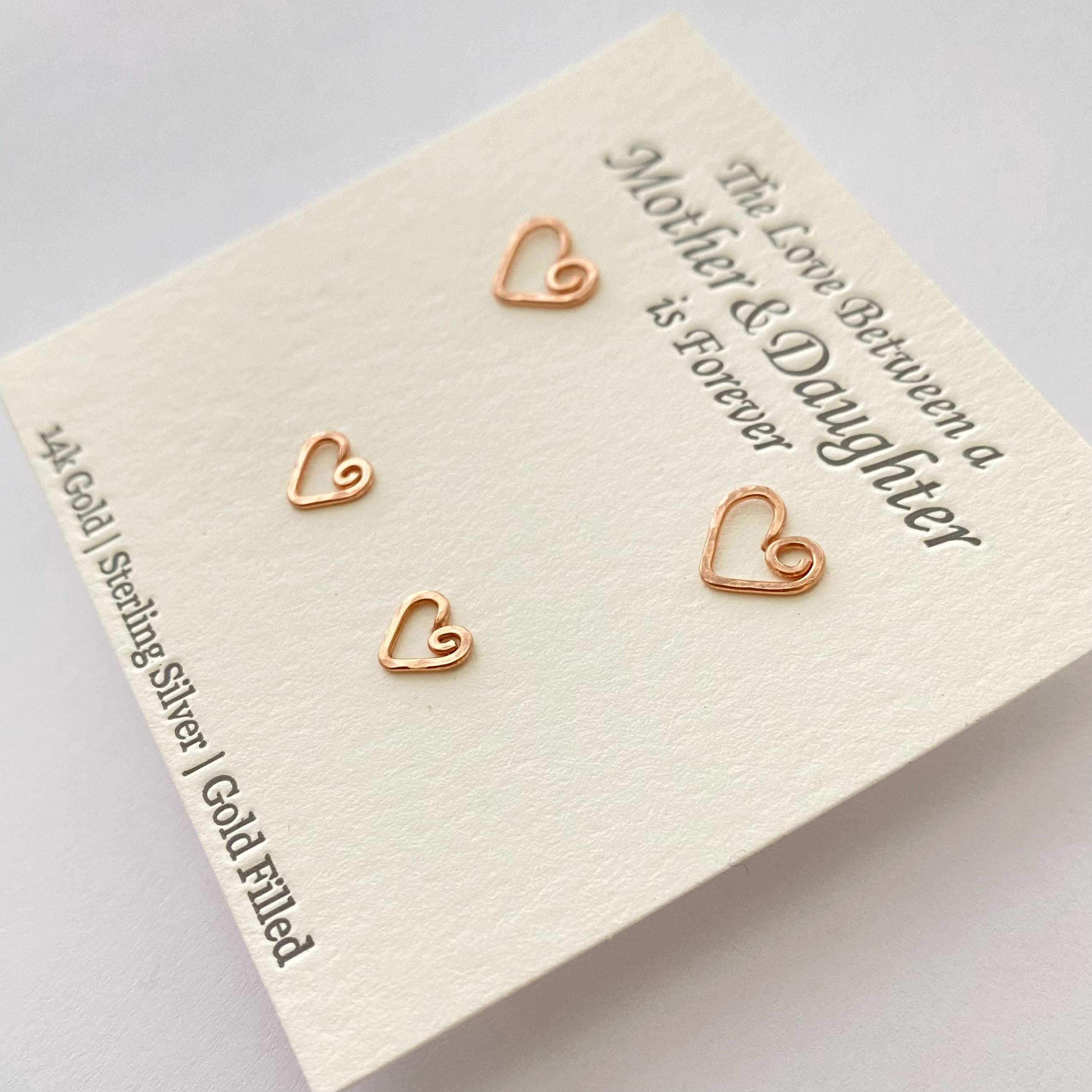 Mother Daughter 14k Rose Gold Heart Studs Gift Set. Handmade  display picture 1