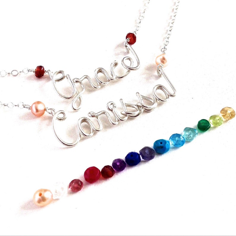 Sterling silver name necklace with birthstone Clearance