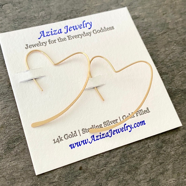 Gold Heart Earrings. 14k gold heart hoop earrings. 14k Solid Gold Hammered Heart Earrings. Yellow Gold Hoop Earrings. 1.75 inches long image 6