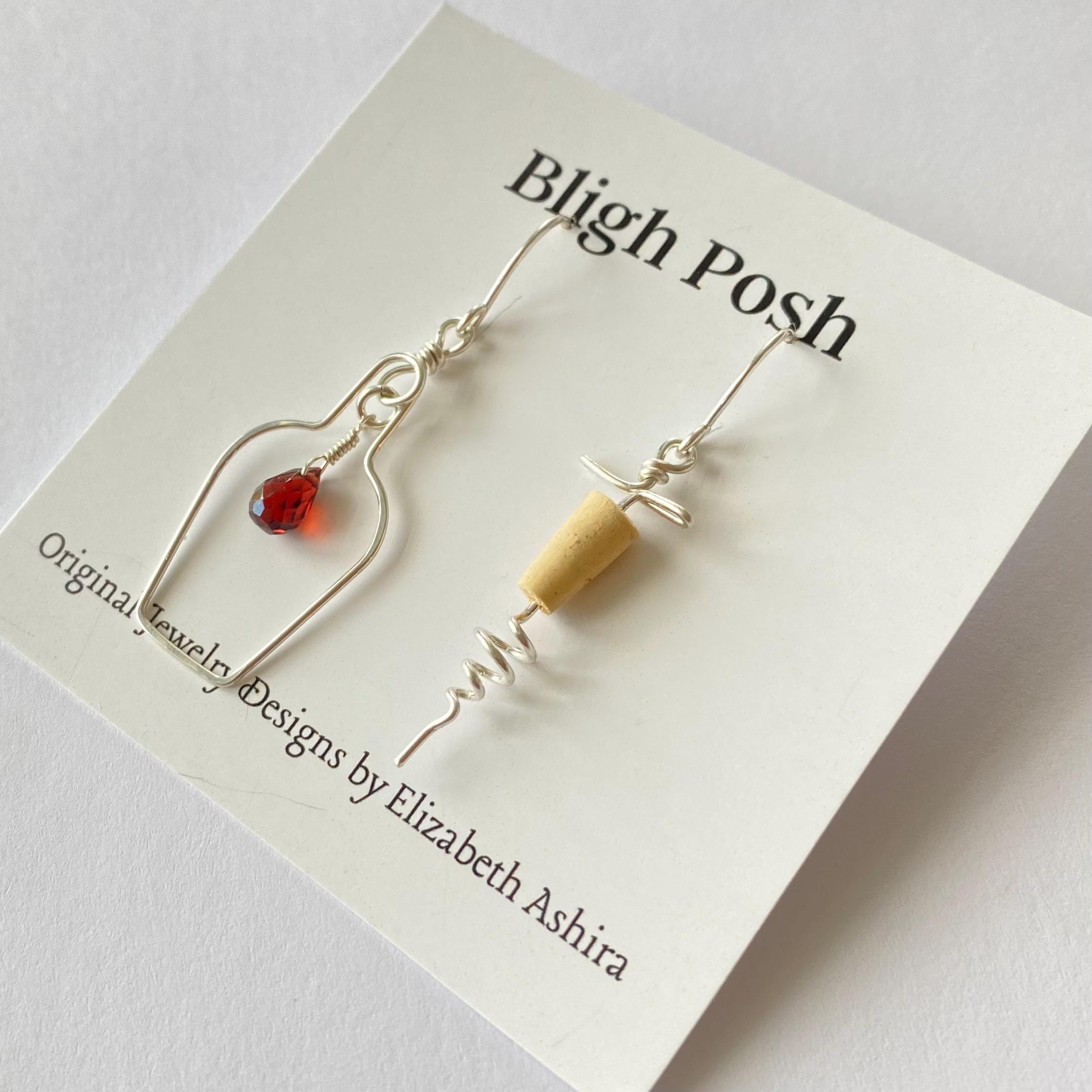 Orecchini in argento sterling a forma di vino: pietra preziosa granato, ciondolo cavatappi - Italia