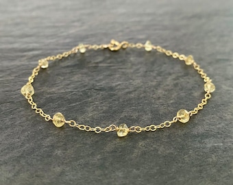 Citrine Bracelet. Gold Chain Yellow Citrine Bracelet. Stacking Gold Bracelet. November Birthstone Bracelet.