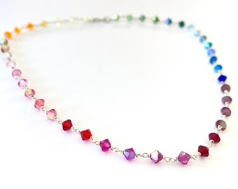 Rainbow Necklace. Swarovski Crystal Choker. Sterling silver or gold filled Multi-color Colorful Crystal Super Sparkly Necklace.