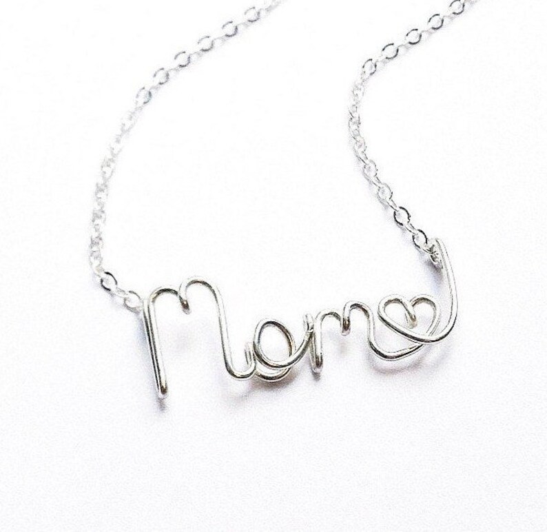 Mom Necklace. Mom Love Necklace. Sterling Silver Mom Wire Etsy