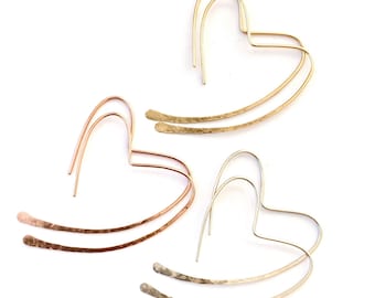Heart Hoop Earrings. Sterling Silver, 14k Gold, Rose Gold Hoops. Very Lightweight.
