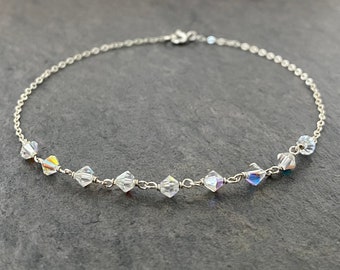 Clear Swarovski Crystal Anklet. Sterling Silver and  Genuine Clear Swarovski Crystal Ankle Bracelet.