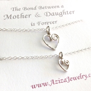 Mother Daughter Heart Necklaces. Mommy and Me Sterling Silver Two Hearts Gift Set. Swirl Hearts Necklaces. Mom Jewelry