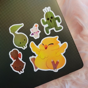 FFXIV Stickers - Set of 5: Mini Minions - Featuring a Chocobo | Cactuar | Moogle | Korpokkur | Chocorpokkur from the Final Fantasy Games