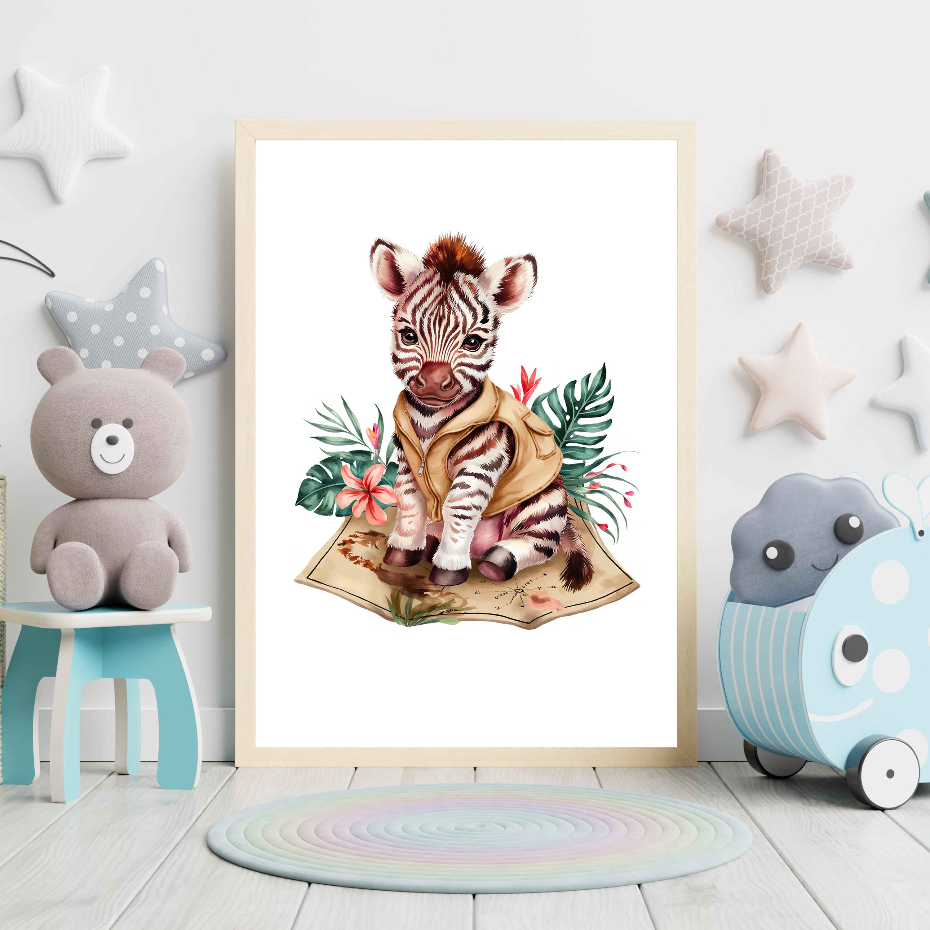 Cute Adorable Safari Animal Zebra Print Poster Nursery Kids Baby Girls ...
