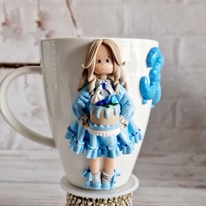 Polymerlera mugg och sked set, anpassad lerfigur mugg, tekopp set, födelsedagspresent till henne, julklapp, kawaii mugg, juldockor Mug
